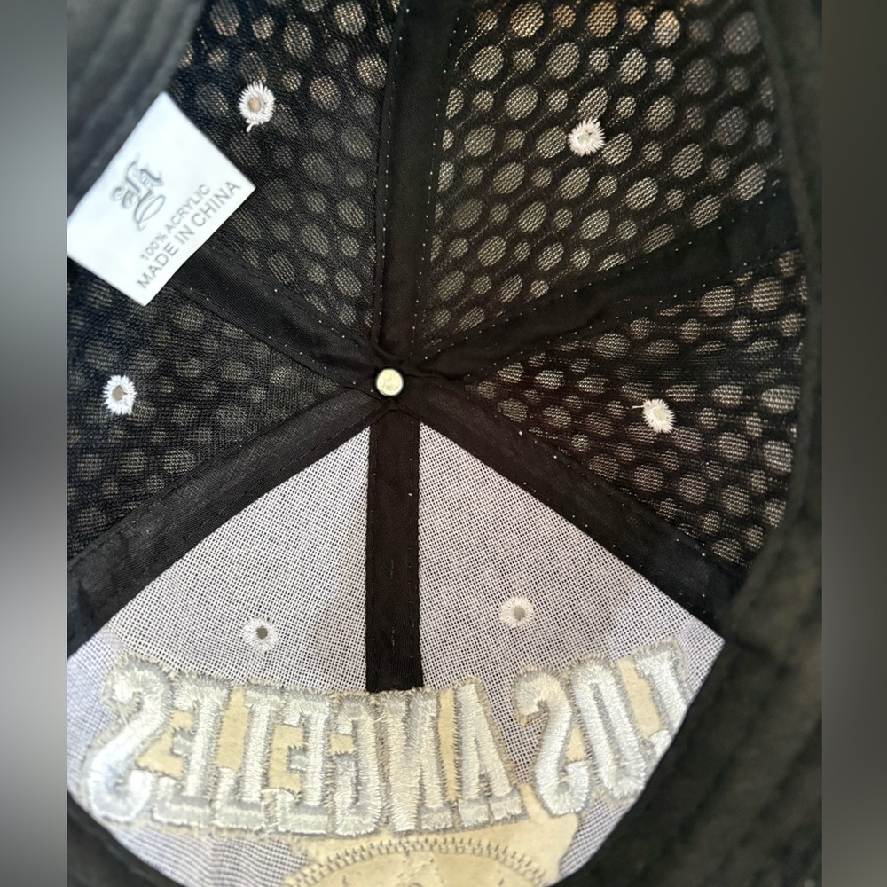 Los Angeles LA Embroidered Hat Black Textured Cap Distressed Style Adjustable - Picture 6 of 8